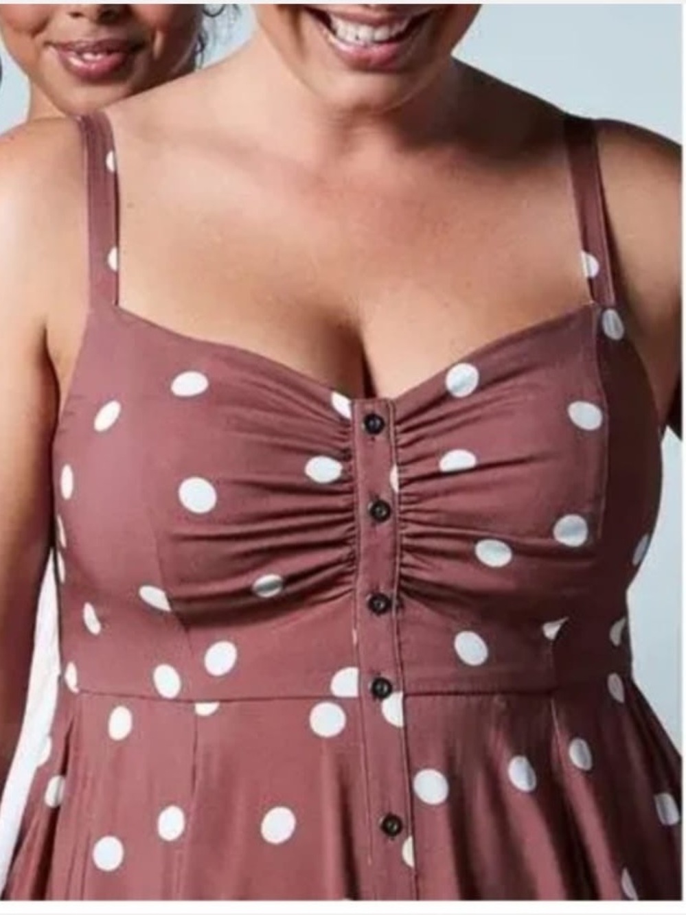 Torrid Mauve Polka Dot Button Front Dress Smocked Back 2X - Picture 5 of 16